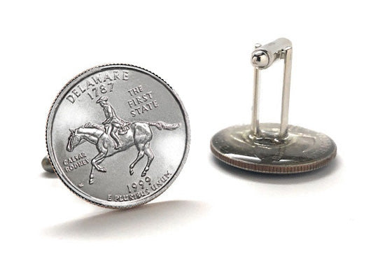 Delaware State Quarter Coin Cufflinks Uncirculated U.S. Quarter 1999 Cuff Links Enamel Backing Cufflinks