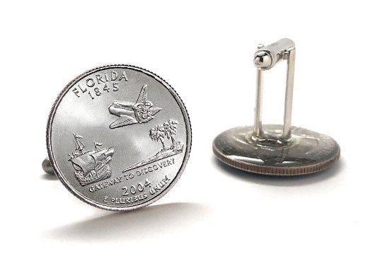 Florida State Quarter Coin Cufflinks Uncirculated U.S. Quarter 2004 Cuff Links Enamel Backing Cufflinks