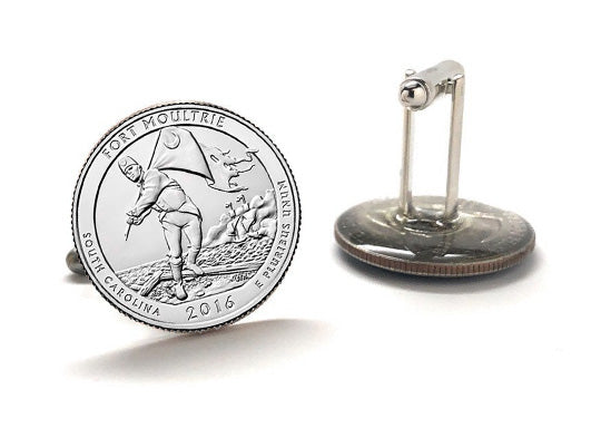 Fort Moultrie at Fort Sumter National Monument Coin Cufflinks Uncirculated U.S. Quarter 2016 Cuff Links Enamel Backing Cufflinks