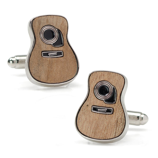 Silver and wood-tone guitar cufflinks – Nashville country musician accessories