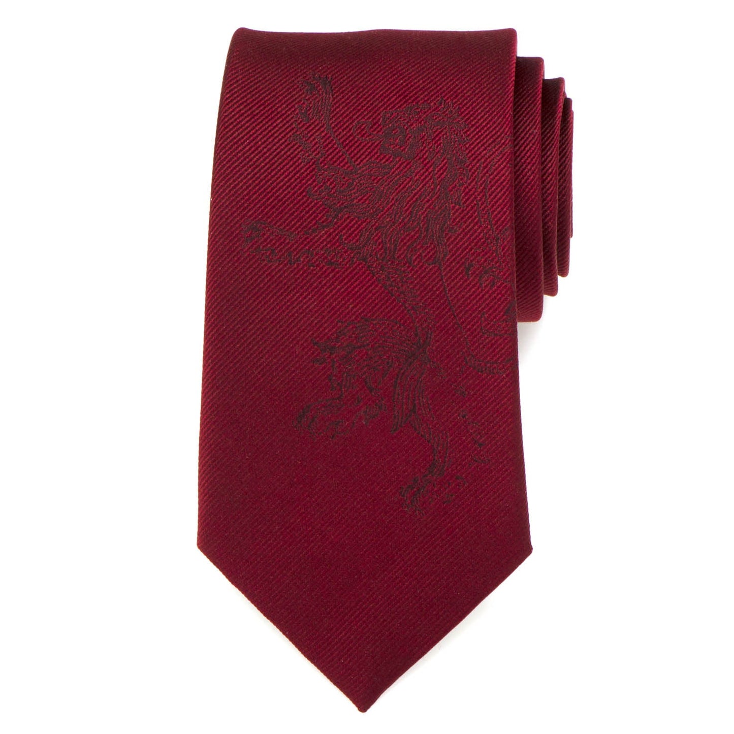 Maroon tie with a black pattern on a white background