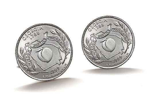 Georgia State Quarter Coin Cufflinks Uncirculated U.S. Quarter 1999 Cuff Links