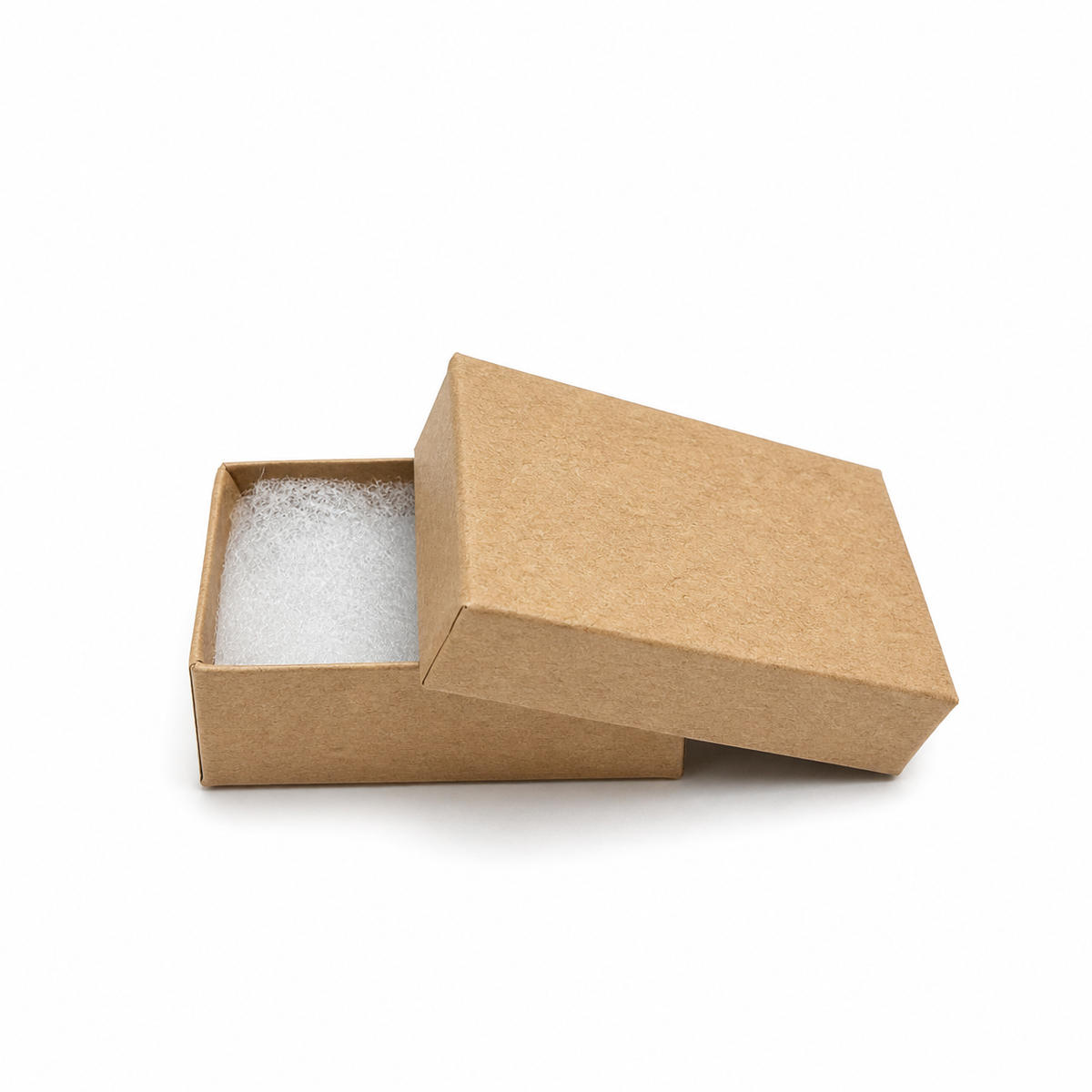 Open brown cardboard box with bubble wrap inside on a white background