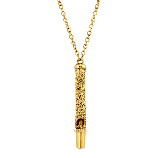 Women's Gold Necklace Jewelry Etched Filigree Vintage Style Whistle Pendant Necklace 30"