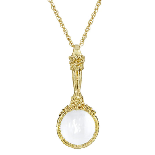Women's Gold Floral Magnifying Glass Pendant Necklace 30" - Magnification Power: 4-5X