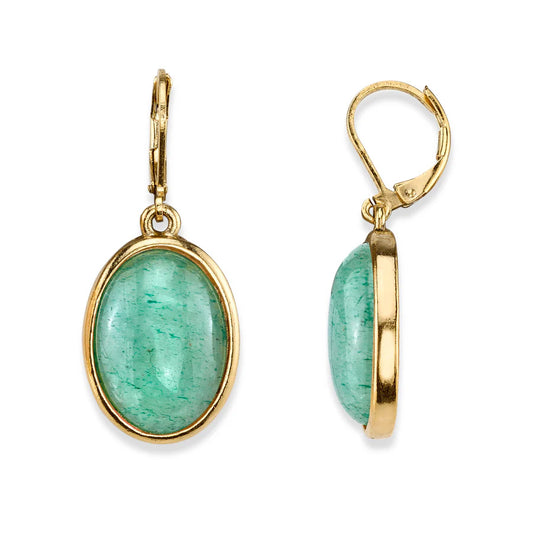 Women's Earrings Aventurine Jewelry Oval Gemstone Drop Earrings