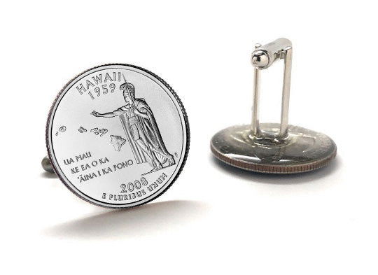 Hawaii State Quarter Coin Cufflinks Uncirculated U.S. Quarter 2008 Cuff Links Enamel Backing Cufflinks
