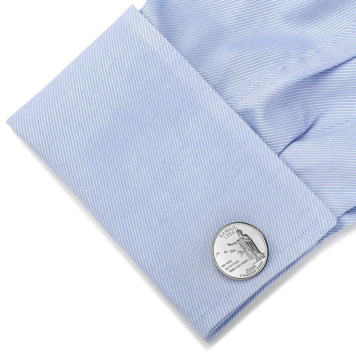 Hawaii State Quarter Coin Cufflinks Uncirculated U.S. Quarter 2008 Cuff Links Enamel Backing Cufflinks