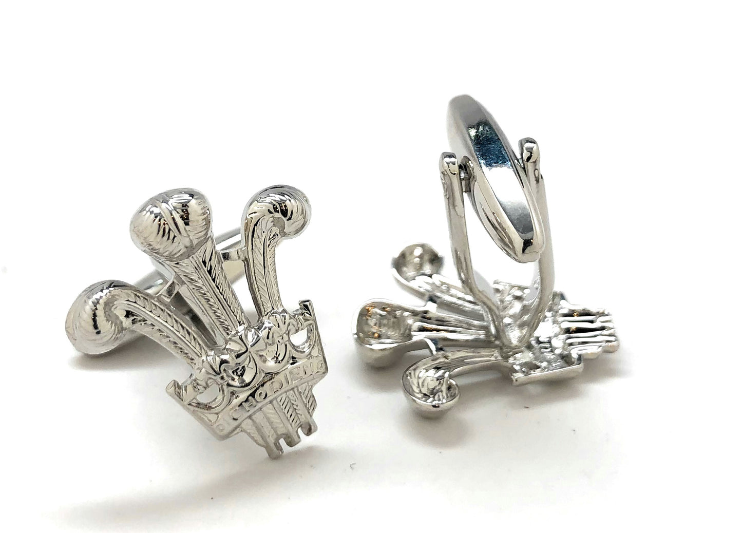Silver Prince of Wales cufflinks featuring the classic three-feather royal emblem – luxury men’s accessories from JayPins
