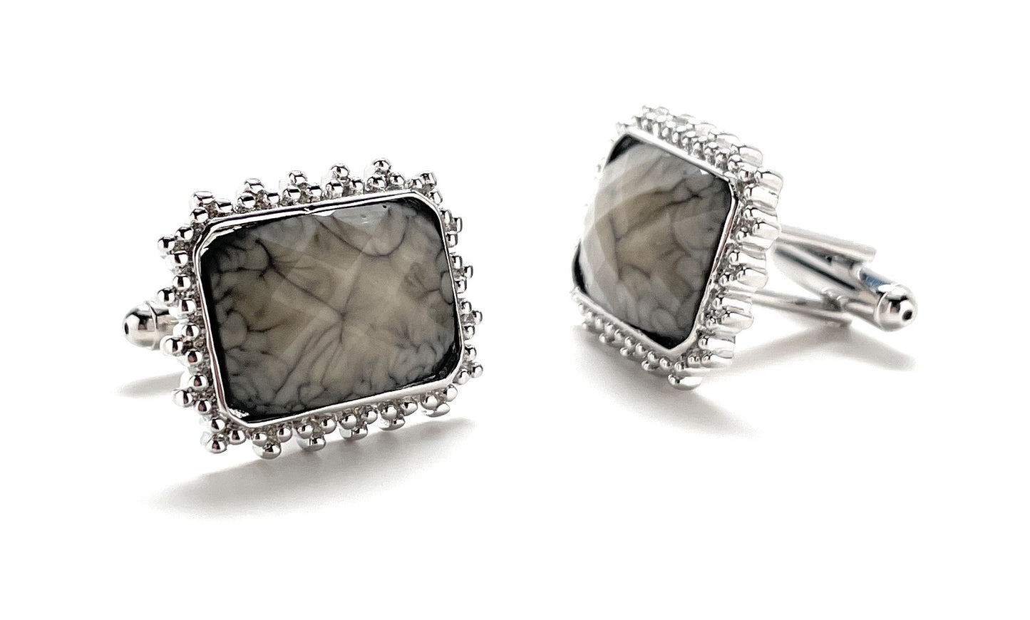 Cufflinks Silver City New Smokey Marble Cufflinks Cushion Cut Agate Cannon Ball Silver Trim Cuff Links Power Stroke Cuffs