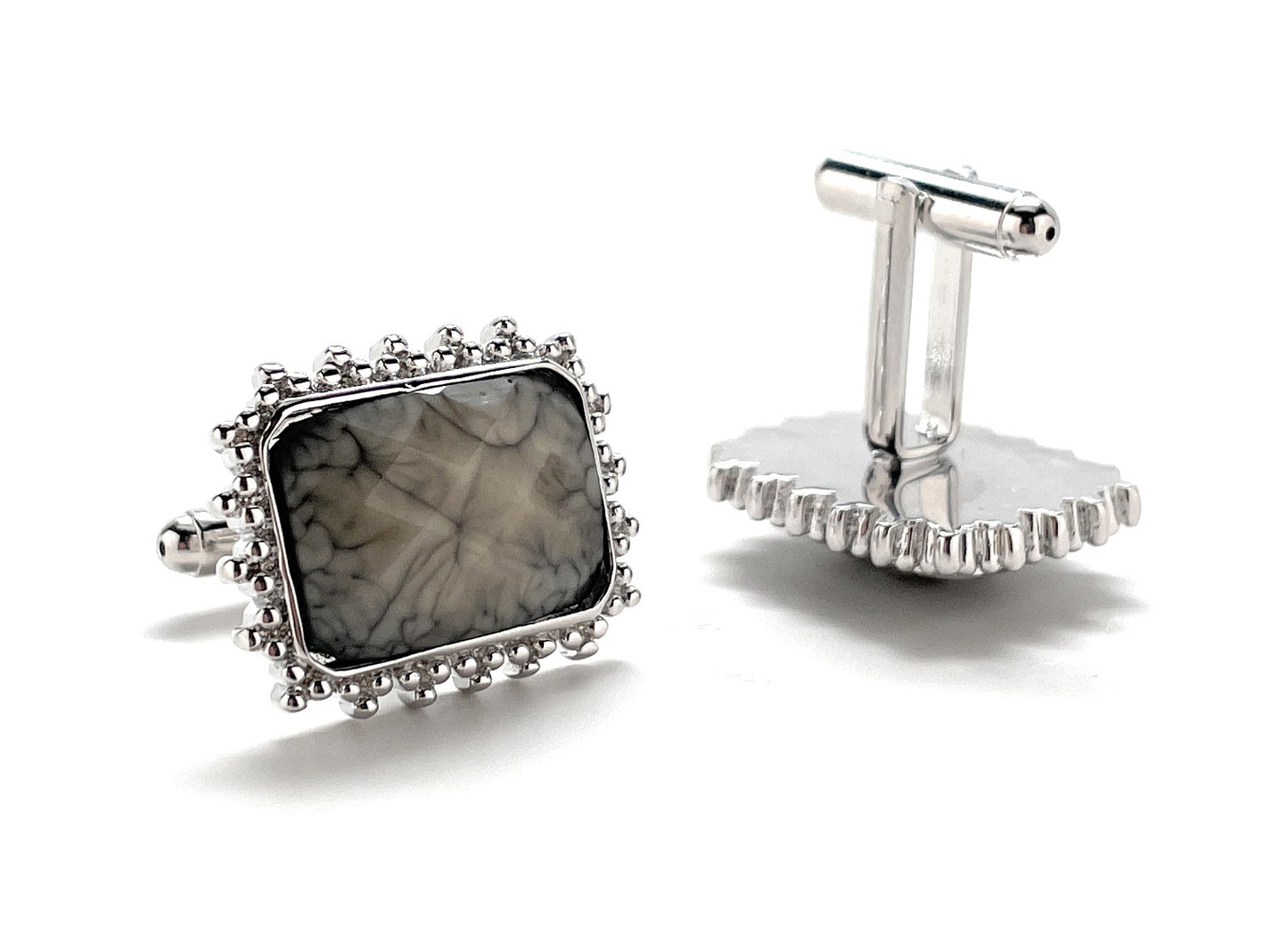 Cufflinks Silver City New Smokey Marble Cufflinks Cushion Cut Agate Cannon Ball Silver Trim Cuff Links Power Stroke Cuffs