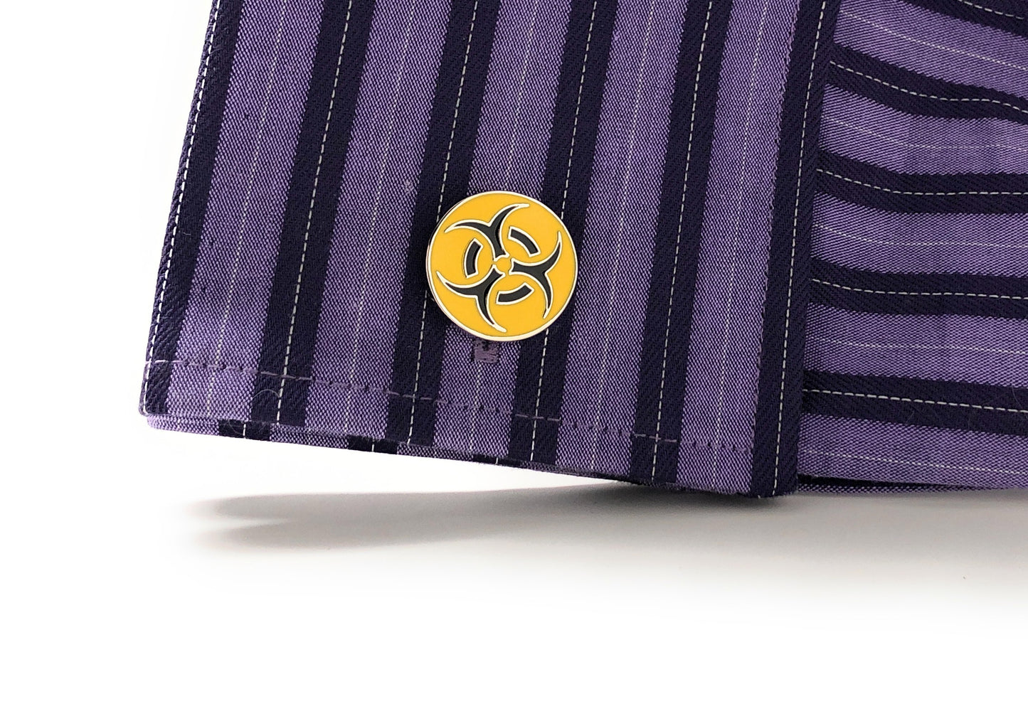 Biohazard Cufflinks Warning Sign Cuff Links Silver Rhodium Finish Biohazard Cufflinks Biological Hazard Yellow and Black Enamel Design