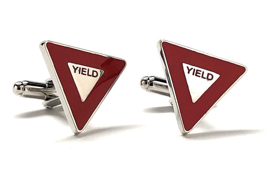 Yield Sign Cufflinks Yield Street Sign Red Enamel with Silver Highlights Cuff Links