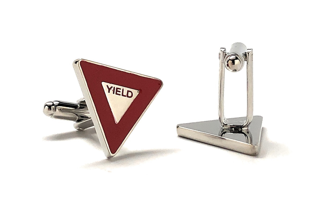 Yield Sign Cufflinks Yield Street Sign Red Enamel with Silver Highlights Cuff Links