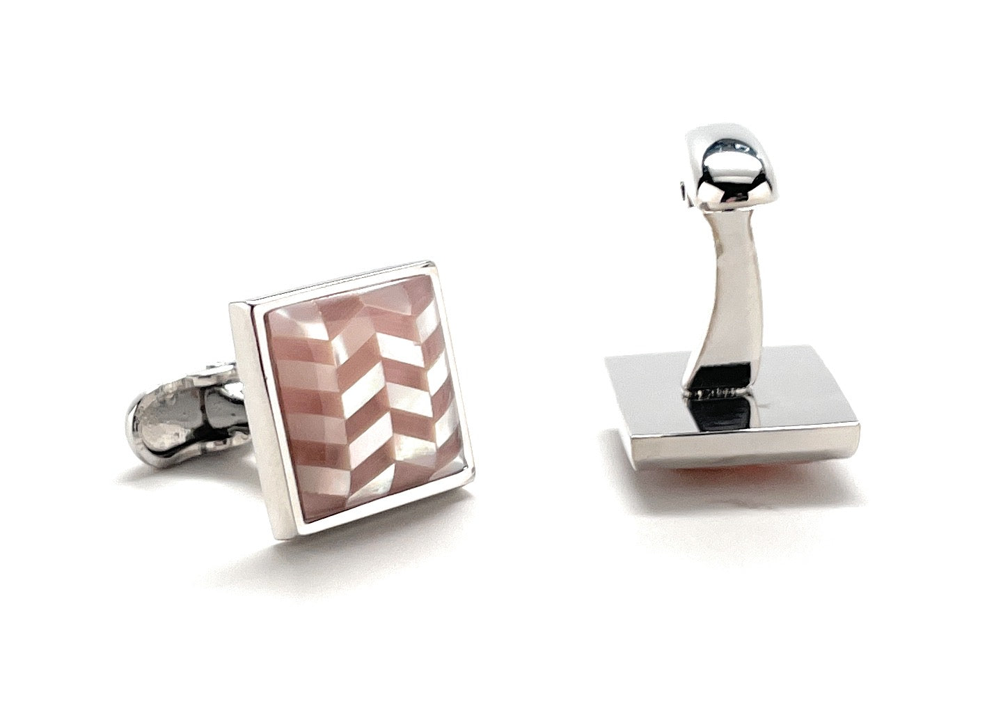 Cufflinks Chevron Mother of Pearl Pattern Pink Shell Silver Platting Backing Anniversary Gift Classic Cufflinks Groomsmen Gift