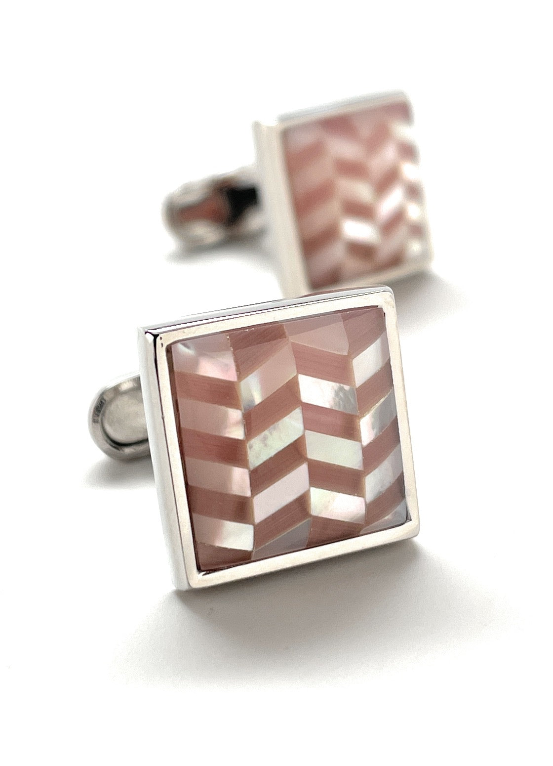 Cufflinks Chevron Mother of Pearl Pattern Pink Shell Silver Platting Backing Anniversary Gift Classic Cufflinks Groomsmen Gift