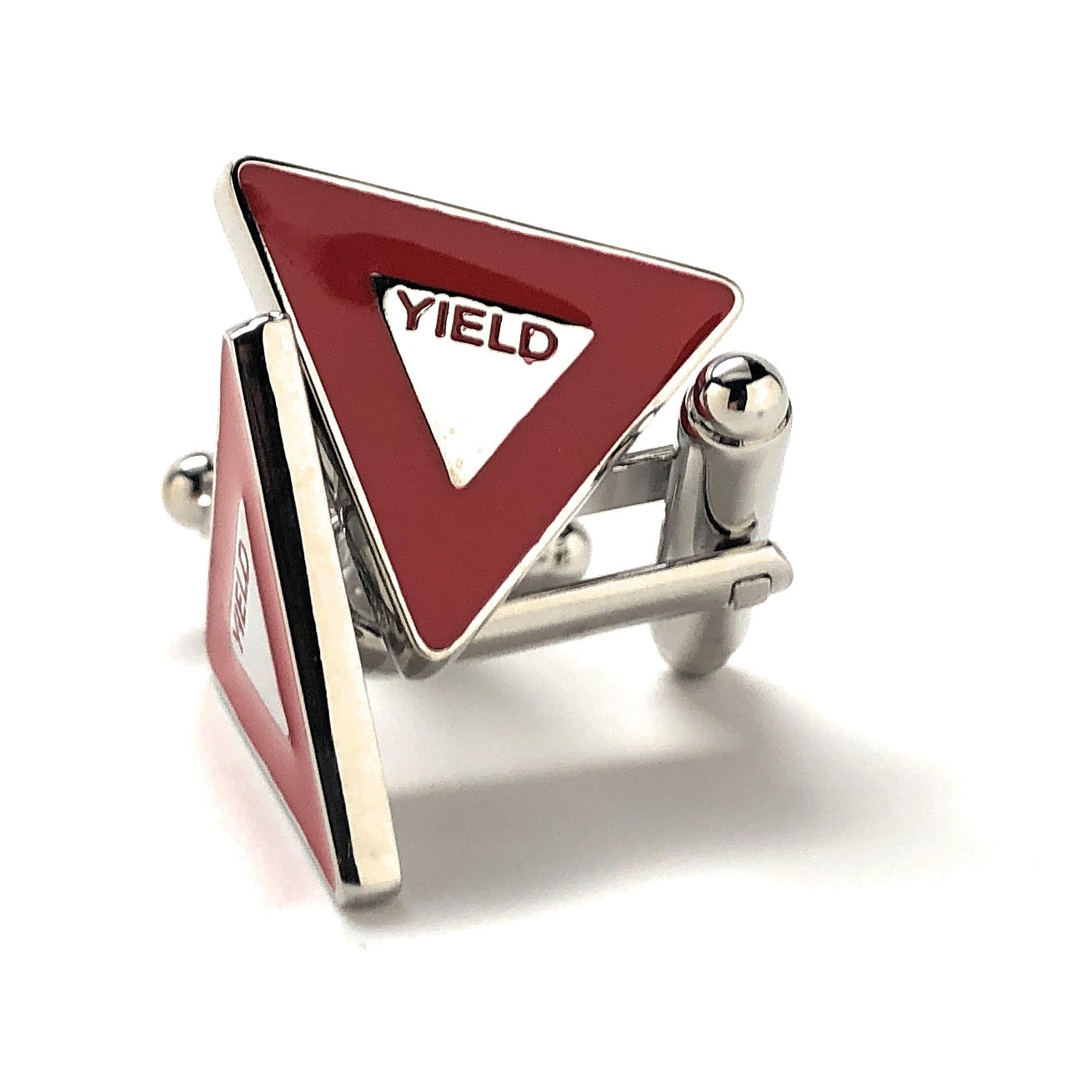 Yield Sign Cufflinks Yield Street Sign Red Enamel with Silver Highlights Cuff Links