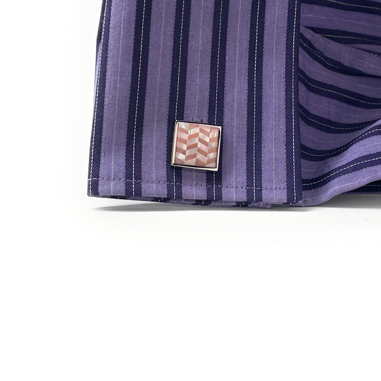 Cufflinks Chevron Mother of Pearl Pattern Pink Shell Silver Platting Backing Anniversary Gift Classic Cufflinks Groomsmen Gift