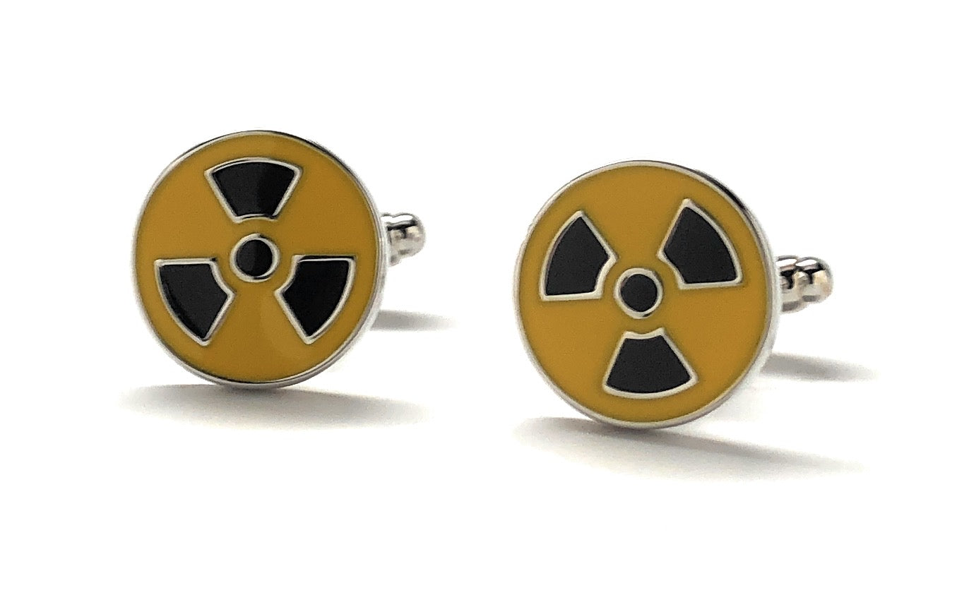 Radioactive Cufflinks Radioactive Material Sign Yellow and Black Enamel Cuff Links Radiation Cosplay