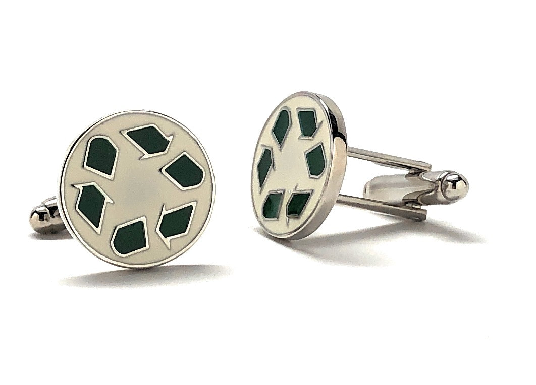 Recycling Symbol Cufflinks Recycling Street Sign White Green Enamel Cuff Links Recycling Sign Cuff Links Recycle
