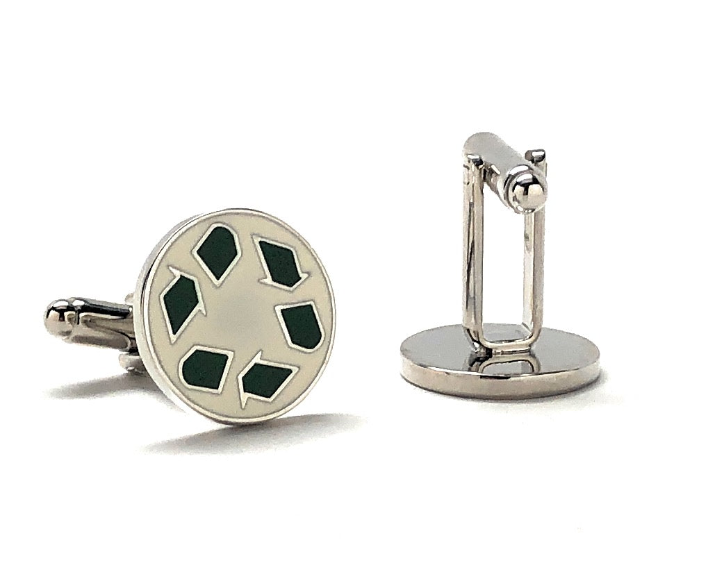 Recycling Symbol Cufflinks Recycling Street Sign White Green Enamel Cuff Links Recycling Sign Cuff Links Recycle