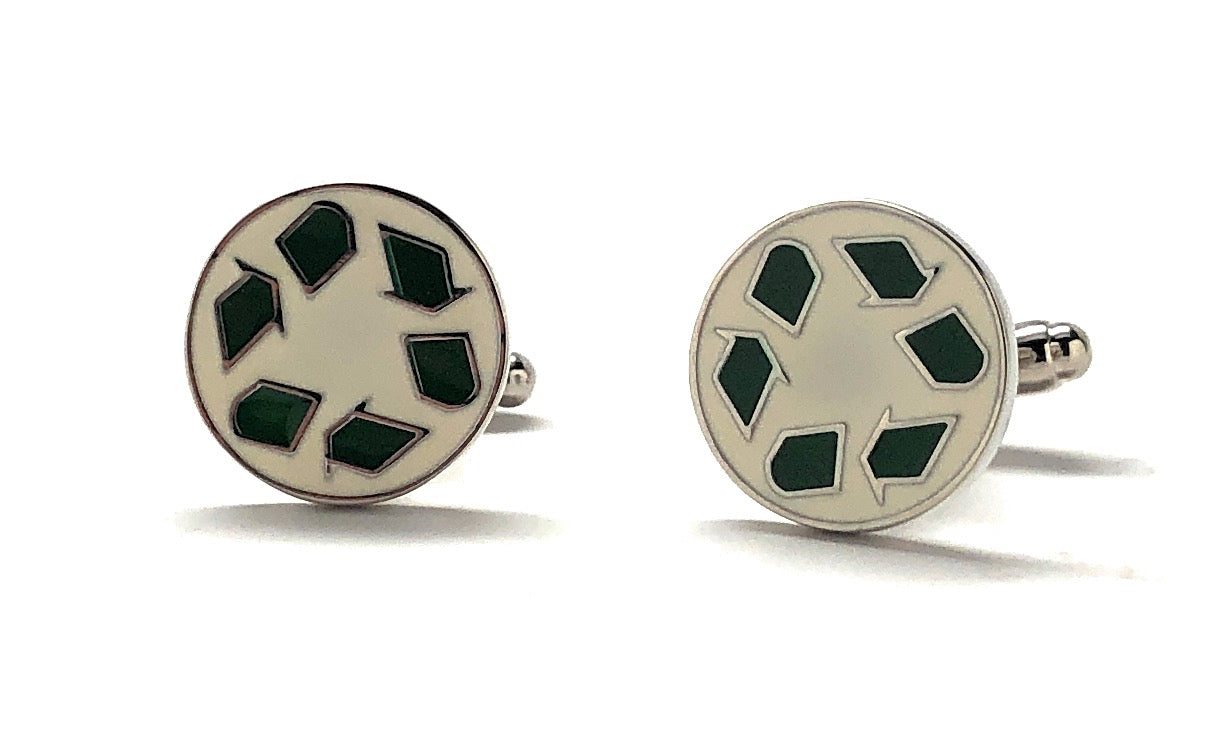 Recycling Symbol Cufflinks Recycling Street Sign White Green Enamel Cuff Links Recycling Sign Cuff Links Recycle