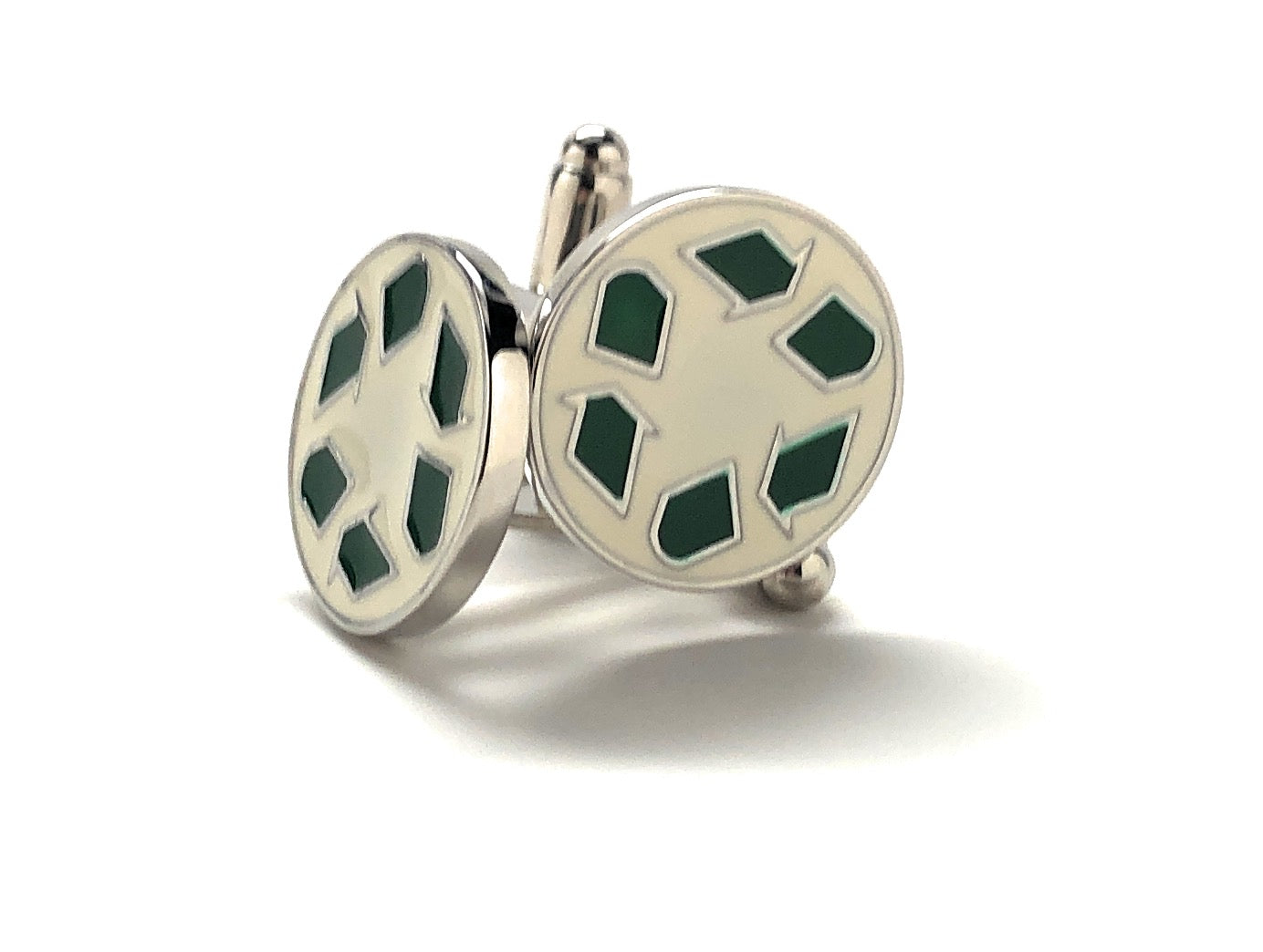 Recycling Symbol Cufflinks Recycling Street Sign White Green Enamel Cuff Links Recycling Sign Cuff Links Recycle