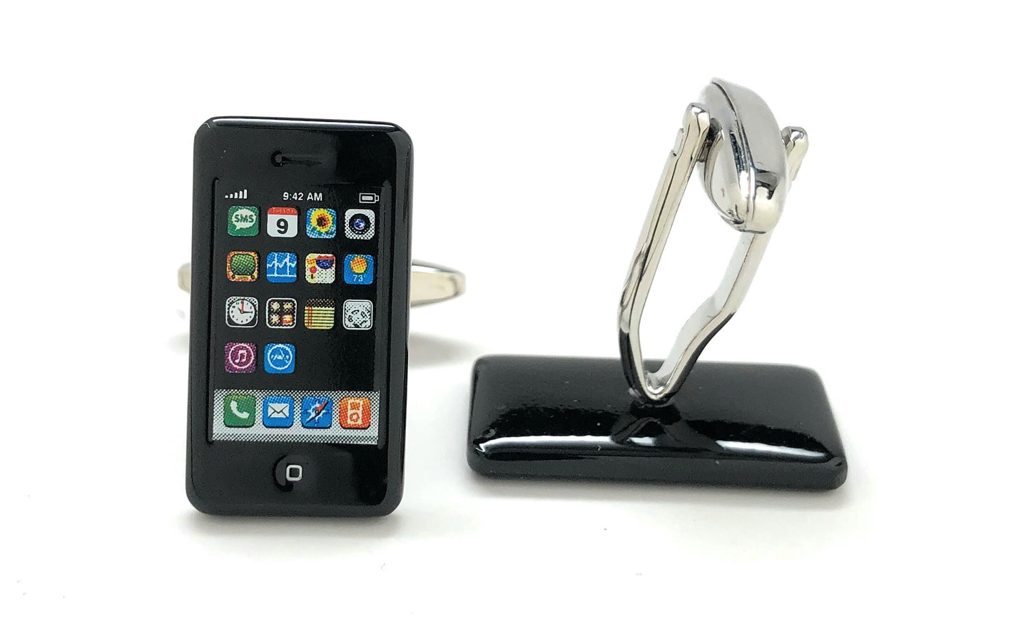 Mobile Phone Cufflinks Black Trim Smart Phone Cosplay Party Master High Tech Cell