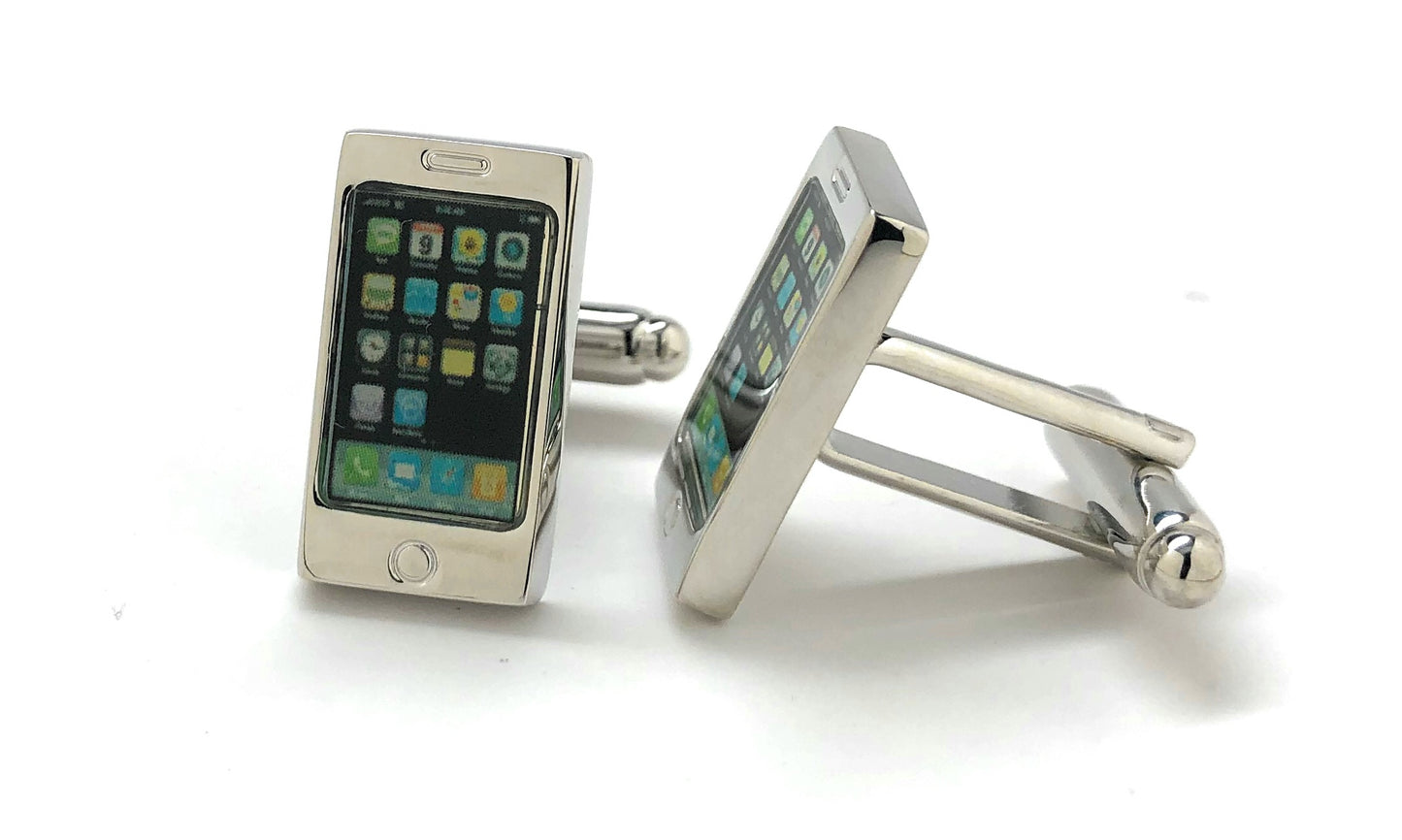 Mobile Phone Cufflinks Silver Trim Smart Phone Cosplay Party Master High Tech