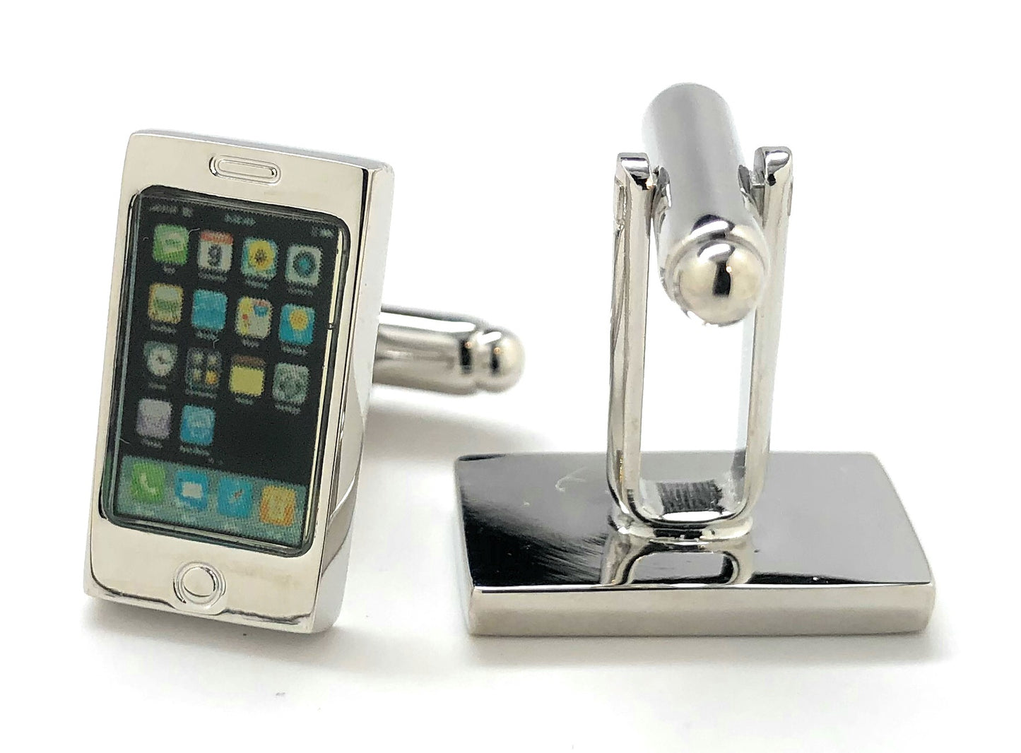 Mobile Phone Cufflinks Silver Trim Smart Phone Cosplay Party Master High Tech