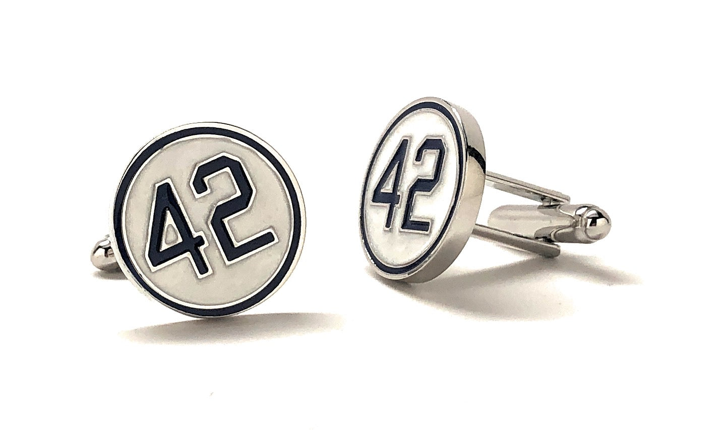 Jackie Robinson Cufflinks Number 42 White Blue Enamel Cuff Links