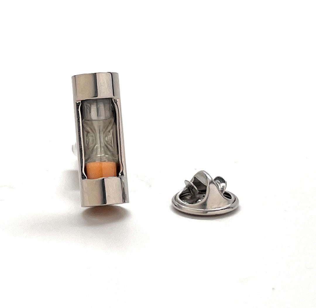 Orange Hourglass Lapel Pin – Timeless Silver Sand Timer Accessory for Men