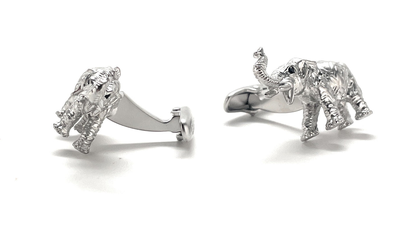 Silver elephant earrings on a white background