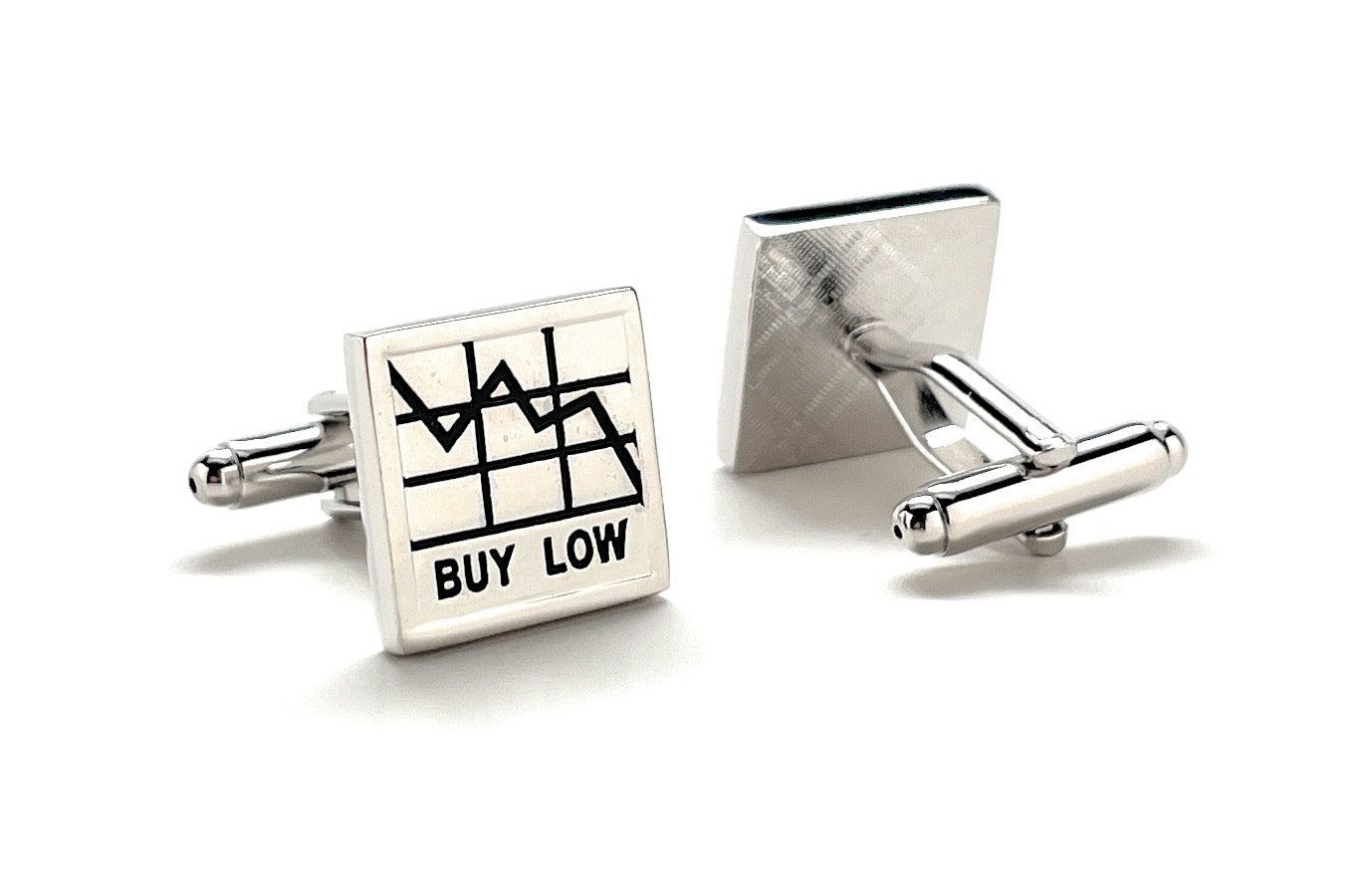 Stock Market Cufflinks Buy Low Sell High Silver and Black Enamel Cuff Links