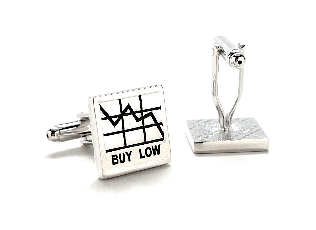 Stock Market Cufflinks Buy Low Sell High Silver and Black Enamel Cuff Links