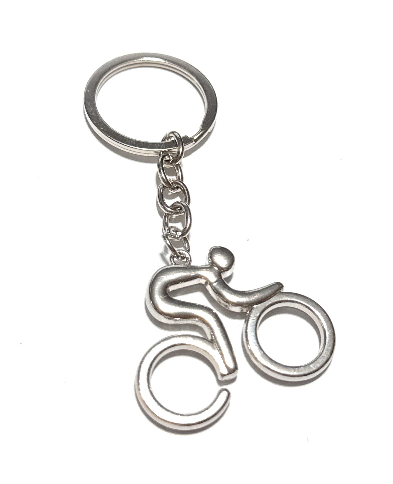 Silver bicycle keychain on a white background