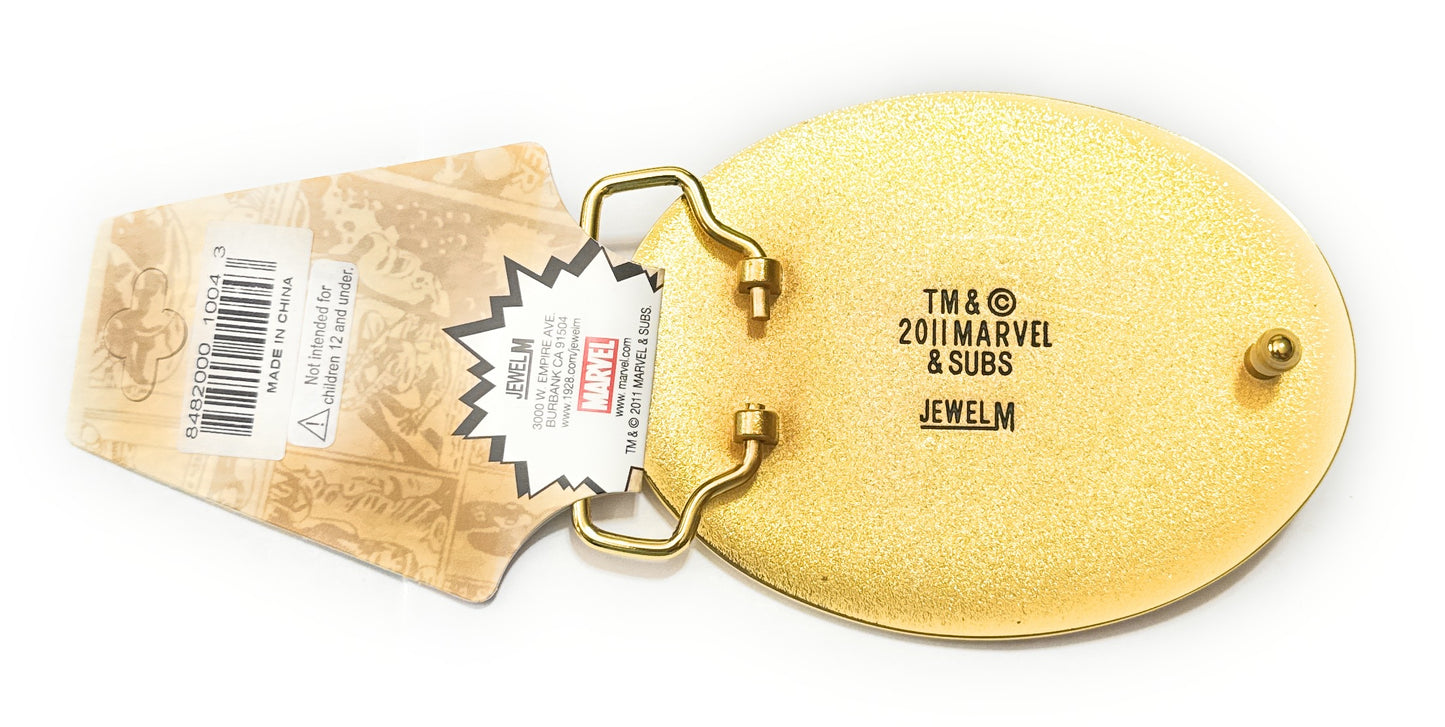 Gold jewelry tag with Marvel & Subs branding on a white background