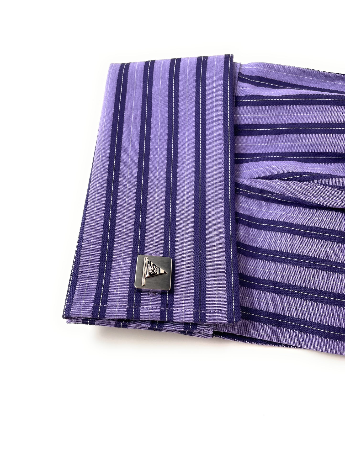 Purple striped shirt with cufflinks on a white background