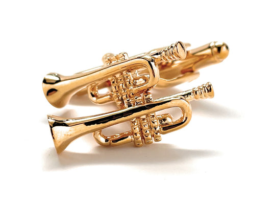 Trumpet Cufflinks Gold 3D Design Music Band Musician