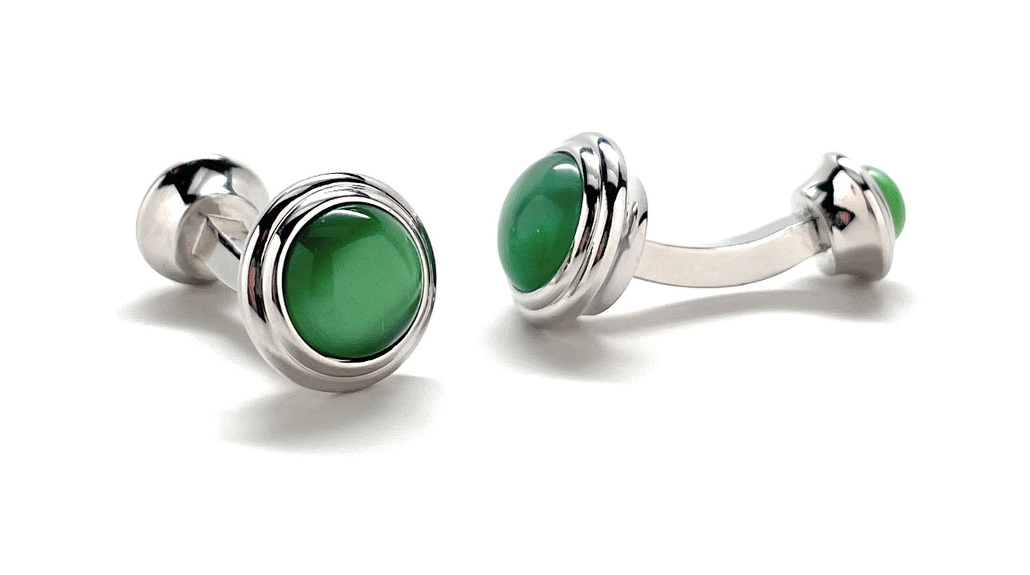Green Cats Eye Cufflinks Straight Power Post Design Fully Detailed Double Ended Chrysoberyl Cuff Links Groomsmen Cufflinks Wedding Cufflinks