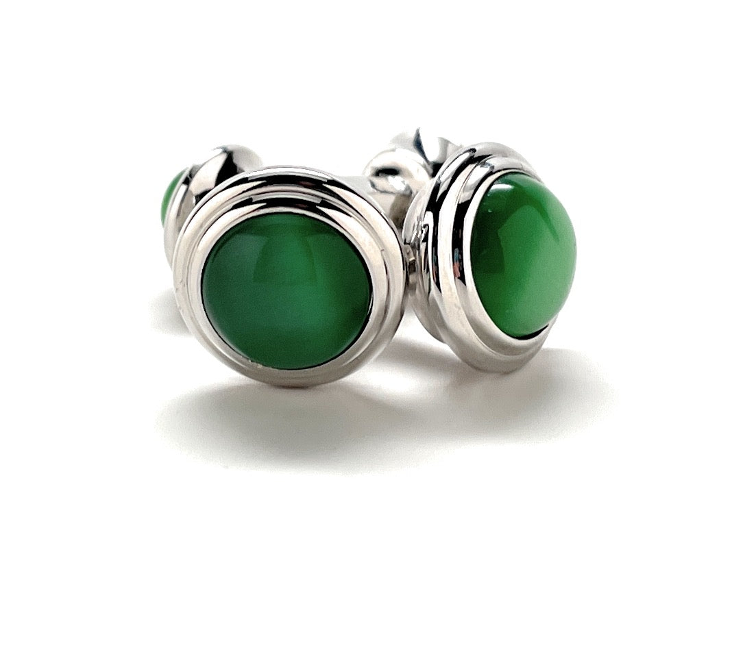 Green Cats Eye Cufflinks Straight Power Post Design Fully Detailed Double Ended Chrysoberyl Cuff Links Groomsmen Cufflinks Wedding Cufflinks