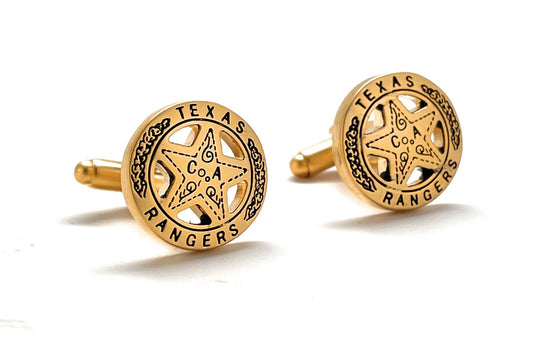 Texas Ranger Cufflinks Law Enforcement Badge Gold Black Enamel Cuff Links State Police Big Lone Star State Detective Texas Ranger Gift