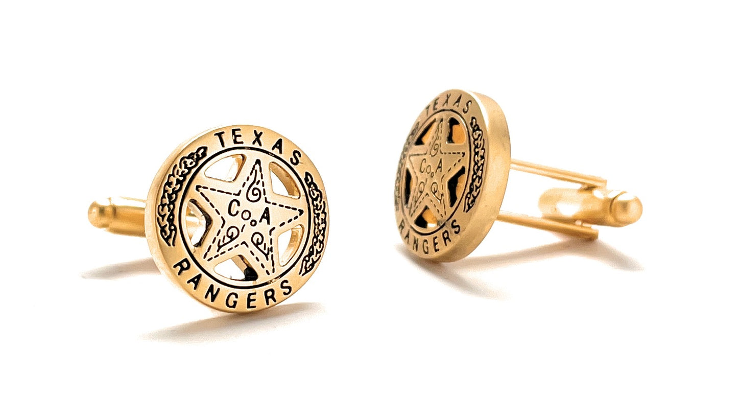 Texas Ranger Cufflinks Law Enforcement Badge Gold Black Enamel Cuff Links State Police Big Lone Star State Detective Texas Ranger Gift