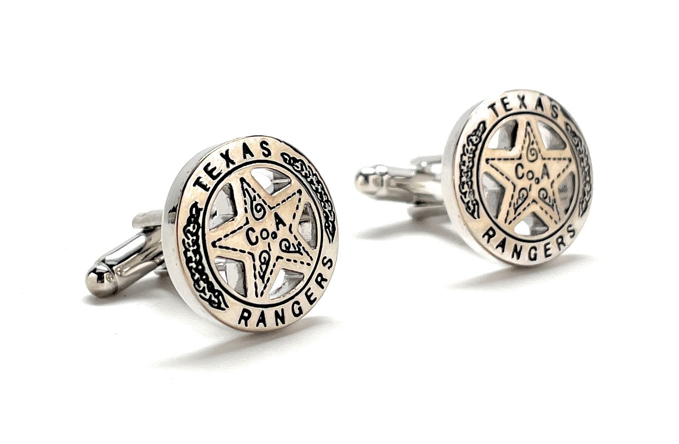 Texas Ranger Cufflinks Law Enforcement Badge Silver Black Enamel Cuff Links State Police Big Lone Star State Detective Texas Ranger Gift