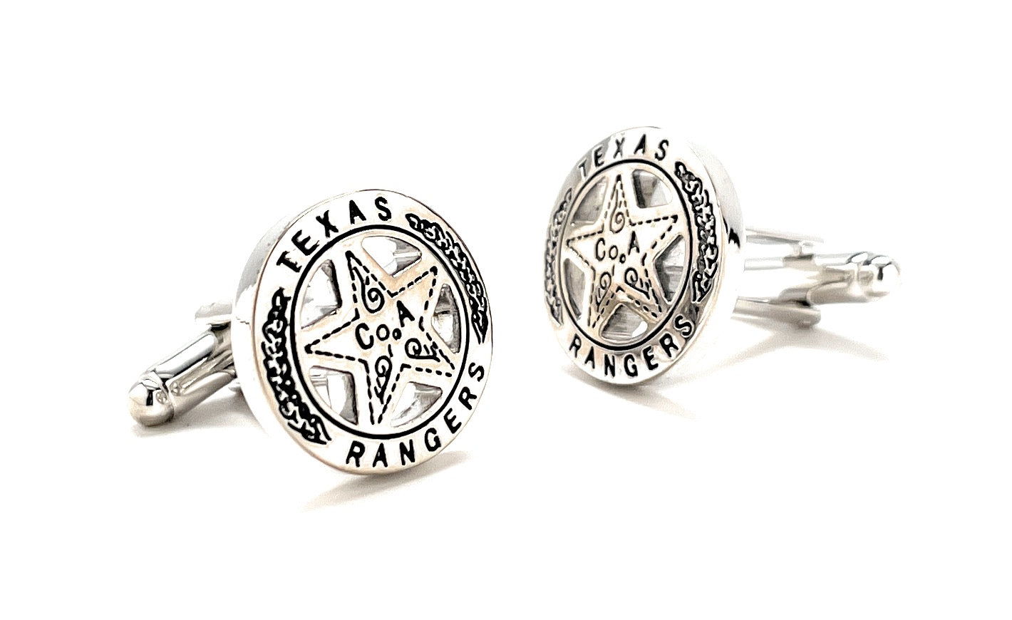 Texas Ranger Cufflinks Law Enforcement Badge Silver Black Enamel Cuff Links State Police Big Lone Star State Detective Texas Ranger Gift