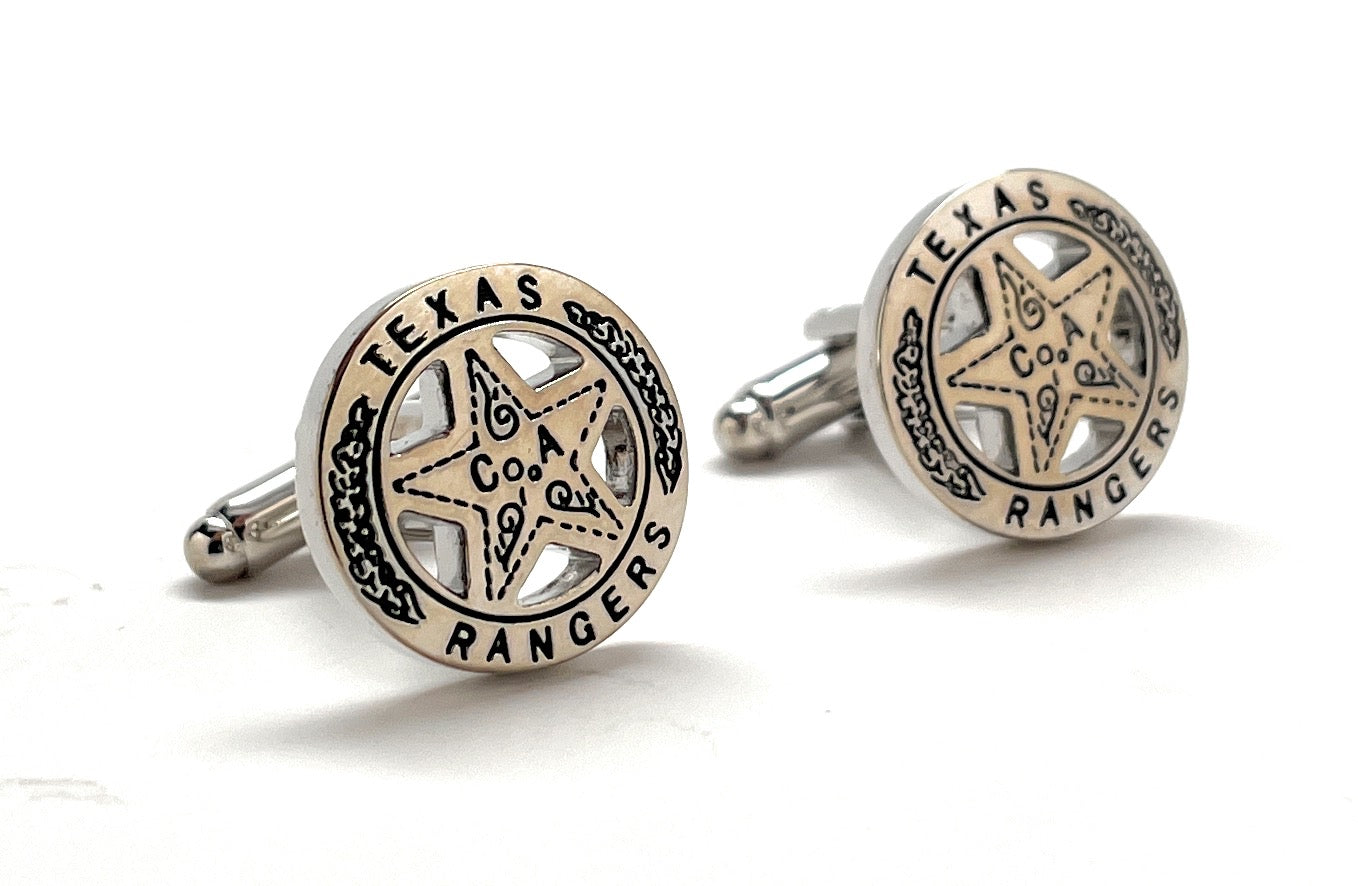 Texas Ranger Cufflinks Law Enforcement Badge Silver Black Enamel Cuff Links State Police Big Lone Star State Detective Texas Ranger Gift