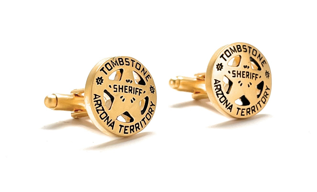 Tombstone Cufflinks Law Enforcement Badge Enamel Old Wild West Arizona Cuff Links Detective Old West Sheriff Badge Western Police