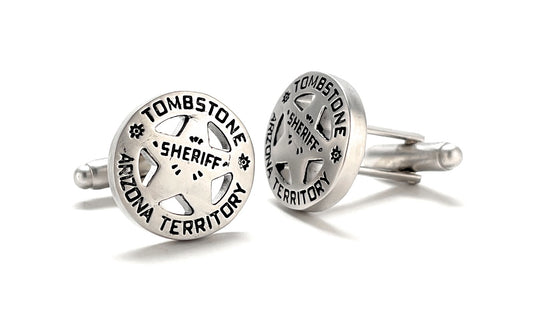 Tombstone Cufflinks Law Enforcement Badge Silver Black Enamel Old Wild West Arizona Cuff Links Detective Old West Sheriff Badge Police