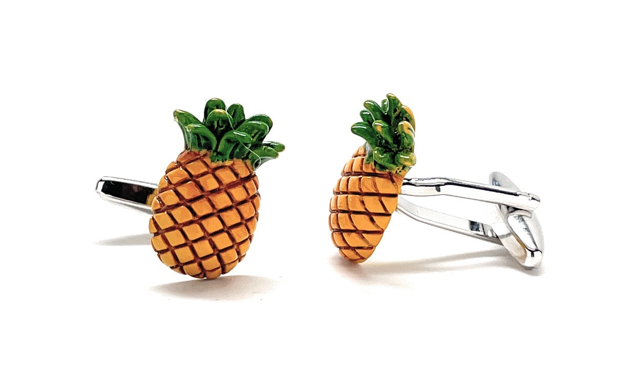 Pineapple Cufflinks 3D Design Hand Painted Custom Cuff Links