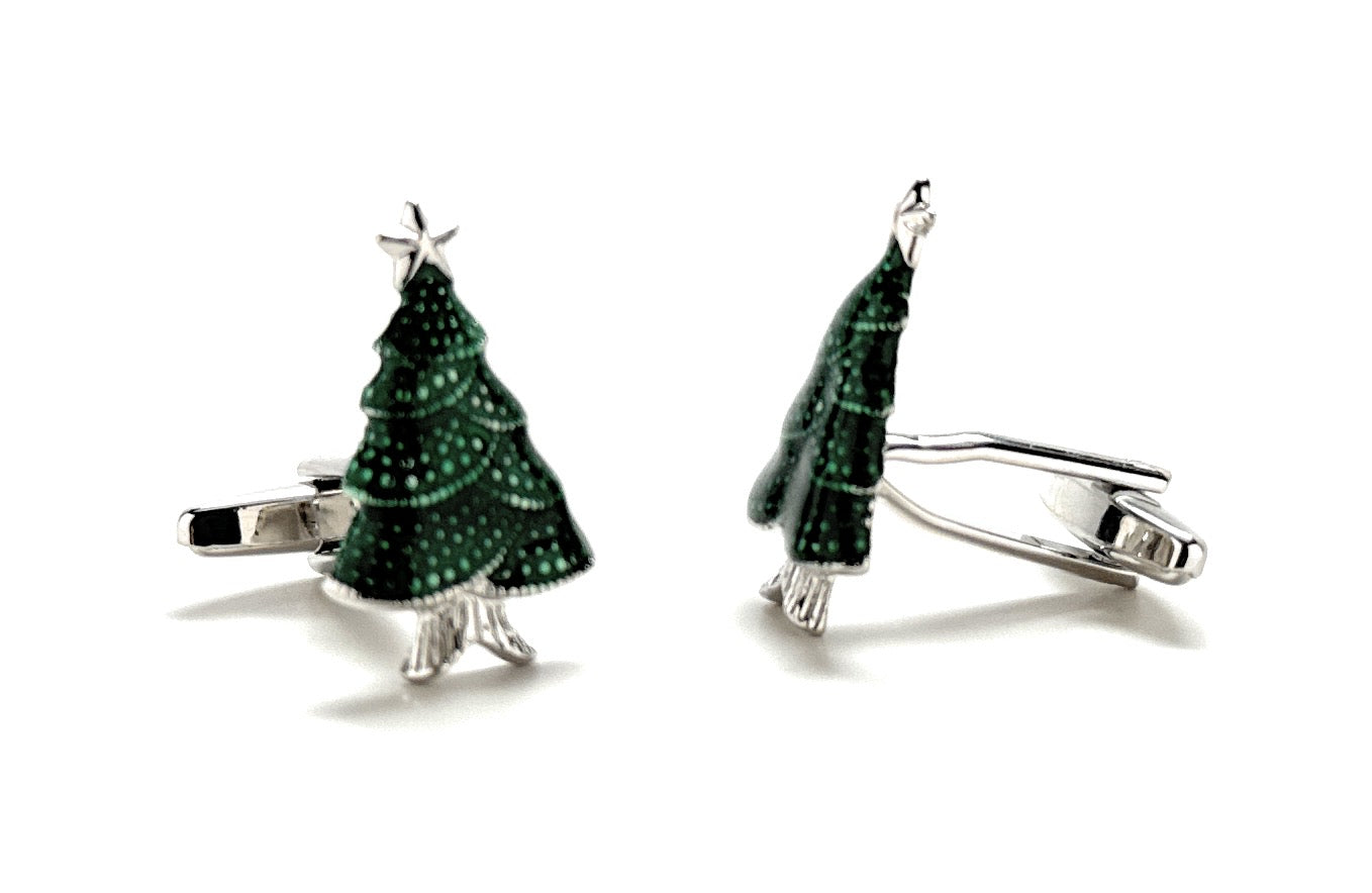 Tree-shaped cufflinks on a white background